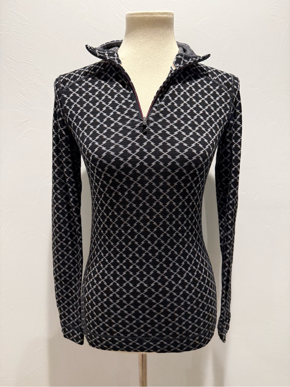 Smartwool Black Geometric Quarter-Zip Long Sleeve Top